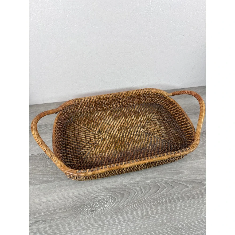 Pampered Chef Woven Selections Rectangular Heavy Duty Rattan Tray w/Handles